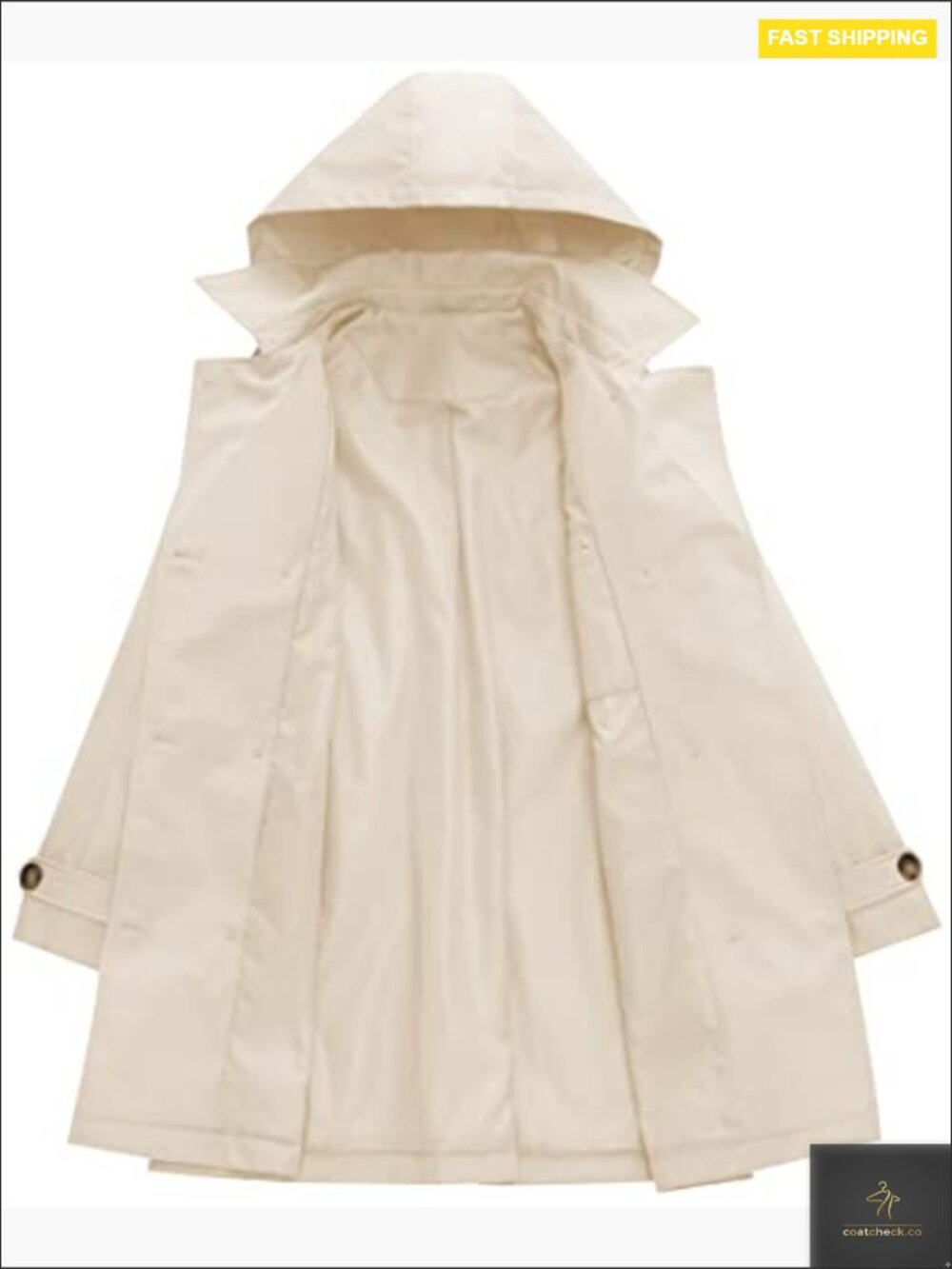 Double Breasted Long Trench Coat Mid-Length Belted Overcoat with Detachable Hood - Picture 3 of 7
